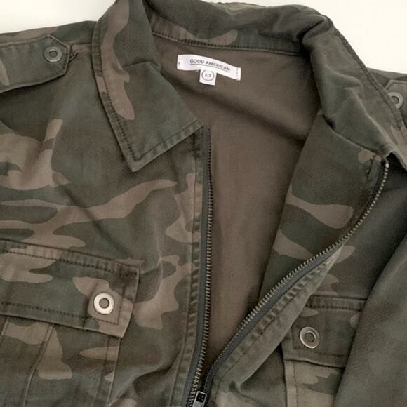 Good American camo denim military jacket stretch zip jean size XL 2/3 16 1X 2 3 - Picture 6 of 15